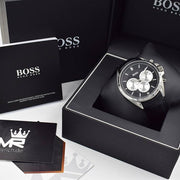 Hugo Boss Driver Chronograph Black Dial Black Leather Strap Watch for Men - 1512879