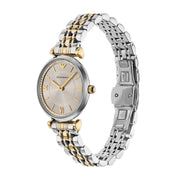 Emporio Armani Gianni T-Bar Beige Dial Two Tone Steel Strap Watch for Women - AR11702