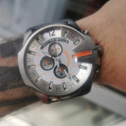 Diesel Mega Chief Chronograph White Dial Silver Steel Strap Watch For Men - DZ4328