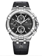 Maurice Lacroix Aikon Chronograph Black Dial Black Leather Strap Watch for Men - AI1018-SS001-330-1