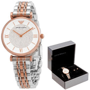 Emporio Armani Gianni T Bar White Dial Two Tone Steel Strap Watch For Women - AR80035