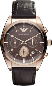 Emporio Armani Classic Chronograph Brown Dial Brown Leather Strap Watch for Men - AR0371