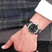 Emporio Armani Valente Black Dial Black Leather Strap Watch For Men - AR0643
