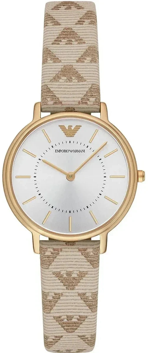 Emporio Armani Classic Kappa White Dial Brown Leather Strap Watch For Women - AR11009