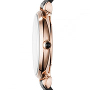 Emporio Armani Gianni T Bar Black Mother of Pearl Dial Black Leather Strap Watch For Women - AR11060