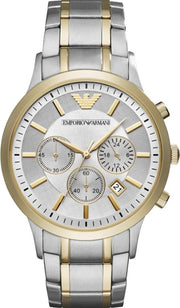 Emporio Armani Renato Chronograph Silver Dial Two Tone Steel Strap Watch For Men - AR11076