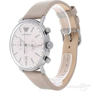 Emporio Armani Aviator Chronograph Grey Dial Beige Leather Strap Watch For Men - AR11107