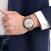 Emporio Armani Aviator Chronograph Grey Dial Beige Leather Strap Watch For Men - AR11107