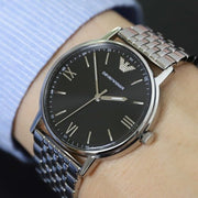 Emporio Armani Kappa Black Dial Silver Steel Strap Watch For Men - AR11152