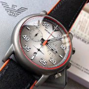 Emporio Armani Chronograph Quartz Grey Dial Black Leather Strap Watch For Men - AR11174