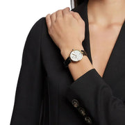 Emporio Armani Arianna Analog Silver Dial Black Leather Strap Watch For Women - AR11200