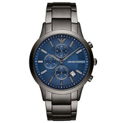 Emporio Armani Renato Chronograph Blue Dial Grey Steel Strap Watch For Men - A11215