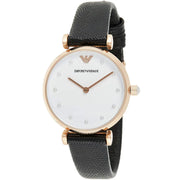Emporio Armani Gianni T-Bar White Dial Black Leather Strap Watch for Women - AR11270