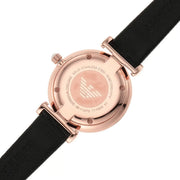 Emporio Armani Gianni T-Bar White Dial Black Leather Strap Watch for Women - AR11270