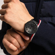 Emporio Armani Renato Black Dial Black Leather Strap Watch for Men - AR11276