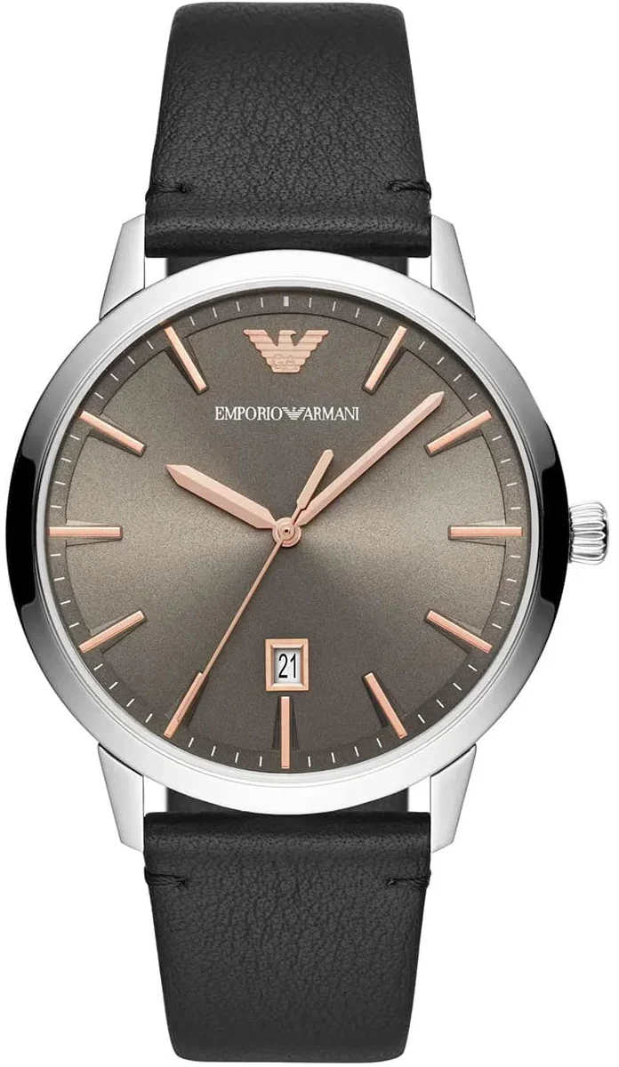 Emporio Armani Ruggero Grey Dial Black Leather Strap Watch for Men  - AR11277