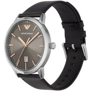 Emporio Armani Ruggero Grey Dial Black Leather Strap Watch for Men  - AR11277
