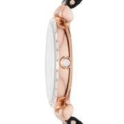 Emporio Armani Gianni T-Bar Mother of Pearl Dial Black Leather Strap Watch For Women - AR11295