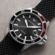 Emporio Armani Diver Black Dial Black Silicon Strap Watch for Men - AR11341