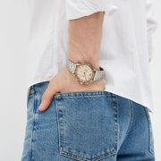 Emporio Armani Mario Chronograph Beige Dial Silver Steel Strap Watch For Men - AR11352