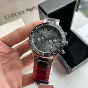 Emporio Armani Chronograph Grey Dial Two Tone Steel Strap Watch For Men - AR11391