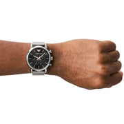 Emporio Armani Luigi Chronograph Quartz Black Dial Silver Mesh Bracelet Watch For Men - AR11429