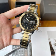 Emporio Armani Chronograph Black Dial Two Tone Steel Strap Watch For Men - AR11521