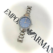 Emporio Armani Cleo Sunray Blue Dial Silver Steel Strap Watch for Women - AR11585