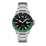 Emporio Armani Sea Explorer GMT Black Dial Silver Steel Strap Watch For Men - AR11589