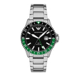 Emporio Armani Sea Explorer GMT Black Dial Silver Steel Strap Watch For Men - AR11589