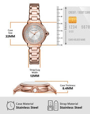 Emporio Armani Mia Three Hand Crystals Silver Dial Rose Gold Steel Strap Watch For Women - AR11633