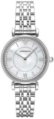 Emporio Armani Gianni T-Bar Mother of Pearl Dial Silver Steel Strap Watch for Women - AR11701