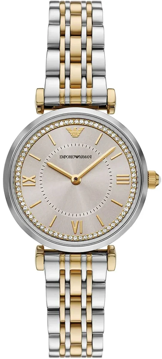 Emporio Armani Gianni T-Bar Beige Dial Two Tone Steel Strap Watch for Women - AR11702