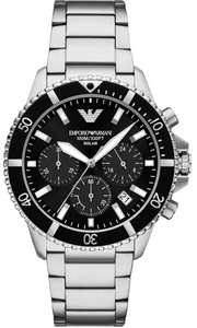 Emporio Armani World Explorer Black Dial Silver Steel Strap Watch for Men - AR11739