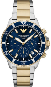 Emporio Armani World Explorer Chronograph Blue Dial Two Tone Steel Strap Watch for Men - AR11740