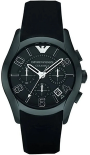 Emporio Armani Valente Large Chronograph Black Dial Black Silicone Strap Watch for Men - AR1430