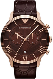 Emporio Armani Classic Large Chronograph Brown Dial Brown Leather Strap Watch for Men - AR1616
