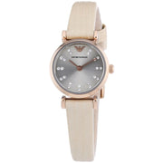 Emporio Armani Gianni T-Bar Silver Dial Beige Leather Strap Watch for Women - AR1687