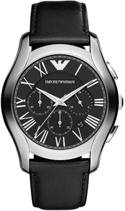 Emporio Armani Classic Chronograph Black Dial Black Leather Strap Watch for Men - AR1700