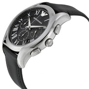 Emporio Armani Classic Chronograph Black Dial Black Leather Strap Watch for Men - AR1700