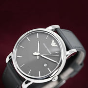 Emporio Armani Classic Quartz Grey Dial Grey Leather Strap Watch For Men - AR1730