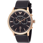 Emporio Armani Alpha Large Chronograph Black Dial Black Leather Strap Watch for Men - AR1792