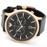 Emporio Armani Alpha Large Chronograph Black Dial Black Leather Strap Watch for Men - AR1792
