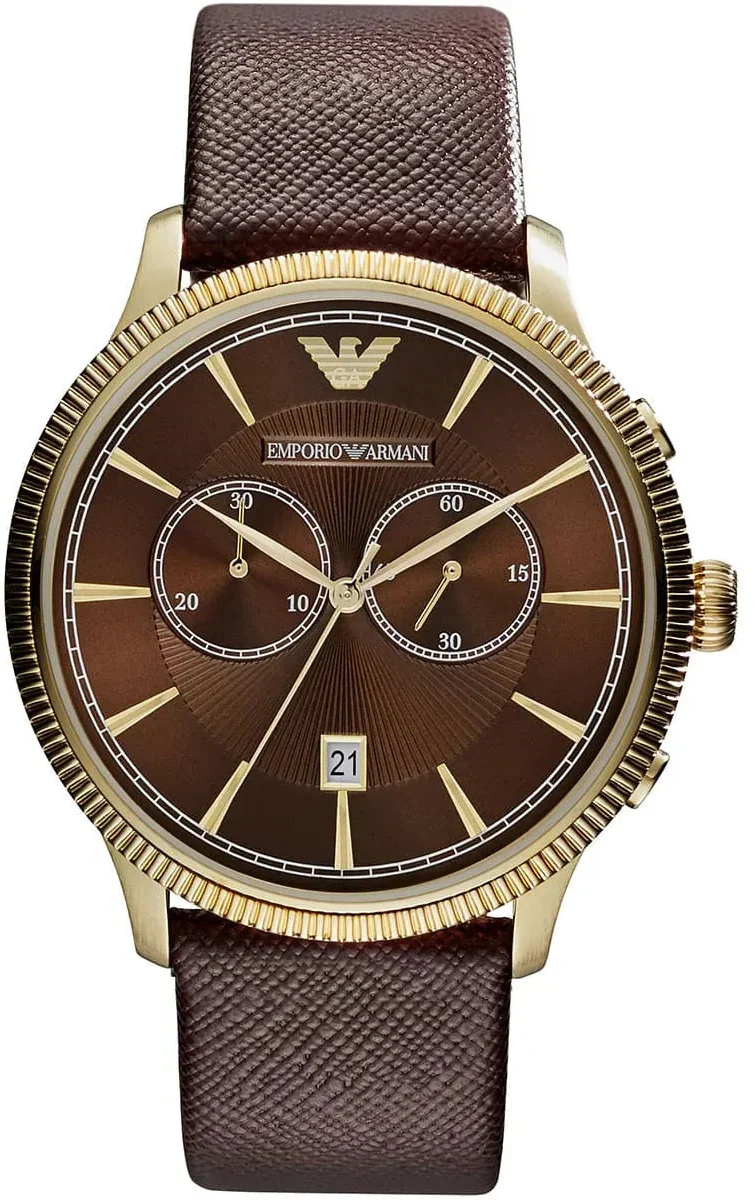 Emporio Armani Alpha Large Chronograph Brown Dial Brown Leather Strap Watch for Men - AR1793