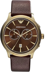 Emporio Armani Alpha Large Chronograph Brown Dial Brown Leather Strap Watch for Men - AR1793