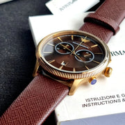 Emporio Armani Alpha Large Chronograph Brown Dial Brown Leather Strap Watch for Men - AR1793
