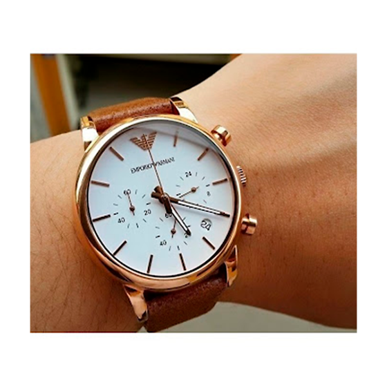 Emporio Armani Classic Chronograph White Dial Brown Leather Strap