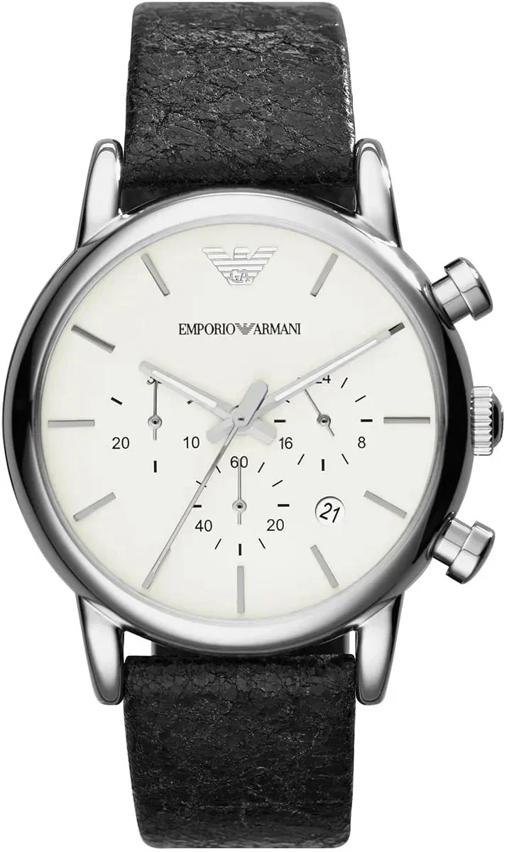 Emporio Armani Luigi Chronograph White Dial Black Leather Strap Watch for Men - AR1810