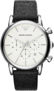 Emporio Armani Luigi Chronograph White Dial Black Leather Strap Watch for Men - AR1810