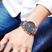 Emporio Armani Chronograph Black Dial Silver Steel Strap Watch For Men - AR1853